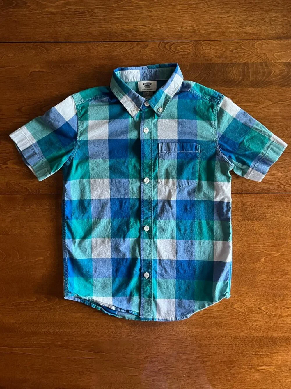 Old Navy green and blue plaid shirt S 6-7
